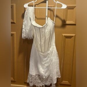 Fashion Nova White Strapless Lace Dress